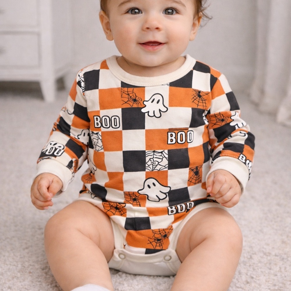 Halloween Checkered Baby Onesie